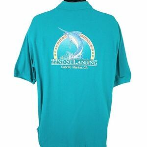 Vintage Marlin Fish Polo Shirt Mens Size XL Blue 22nd St Landing Made In USA